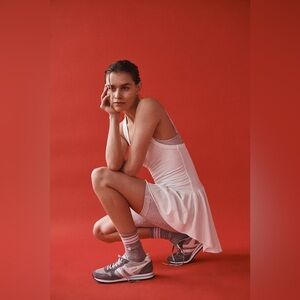 NWOT Free People Movement Esme Sporty Pleated Skirt Racerback White Tunic